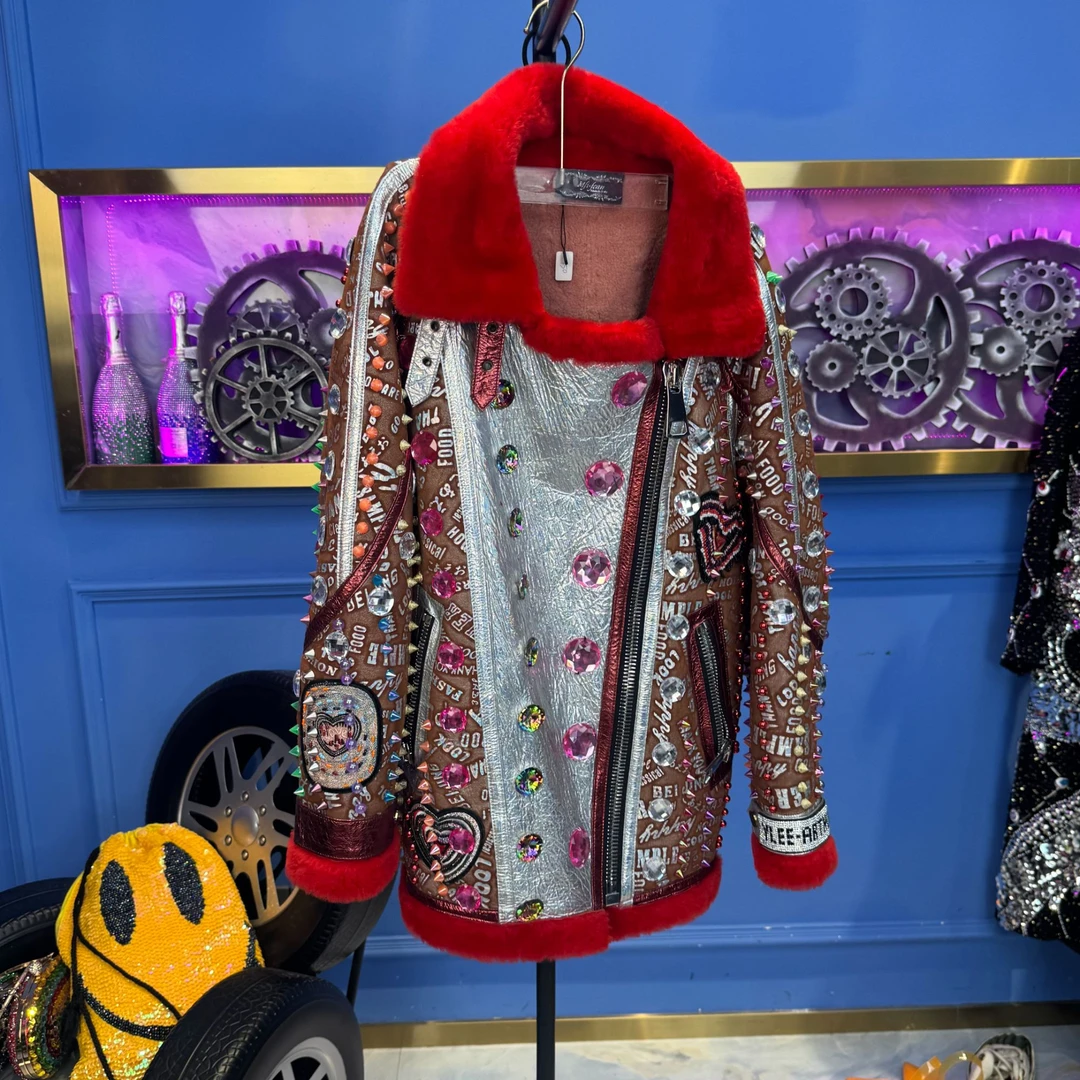 G00022 女款短款时尚女士设计师重工冬季网红休闲红色走秀外套