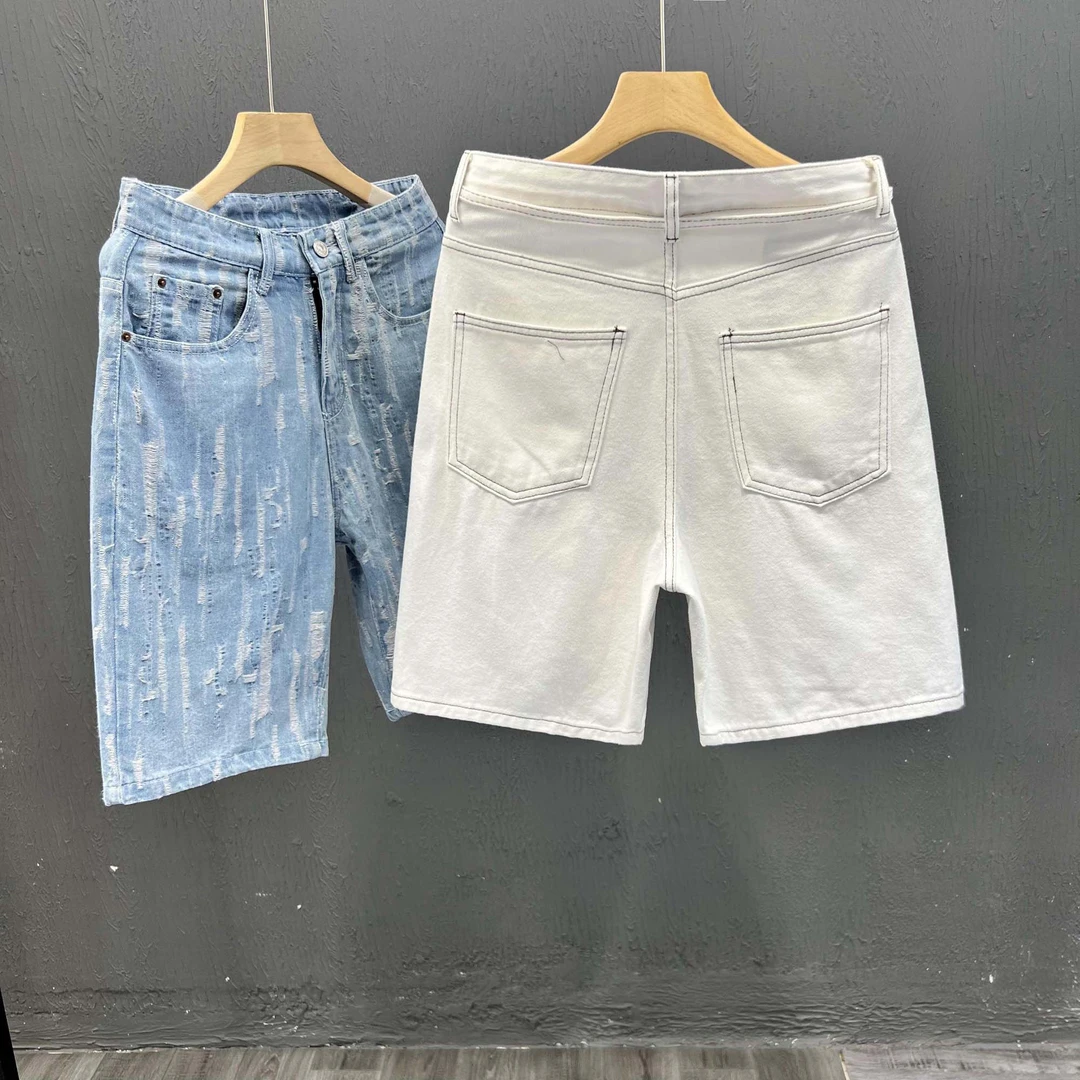 高级感男士牛仔马裤夏季薄款潮流五分裤子百搭直筒半截裤痞帅短裤