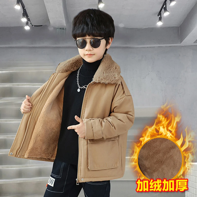 男童加绒外套冬装儿童加厚棉衣2025新款风衣中大童洋气派克服棉袄