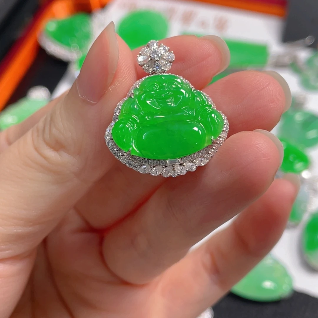 翡翠18K金镶嵌吊坠(不含链)