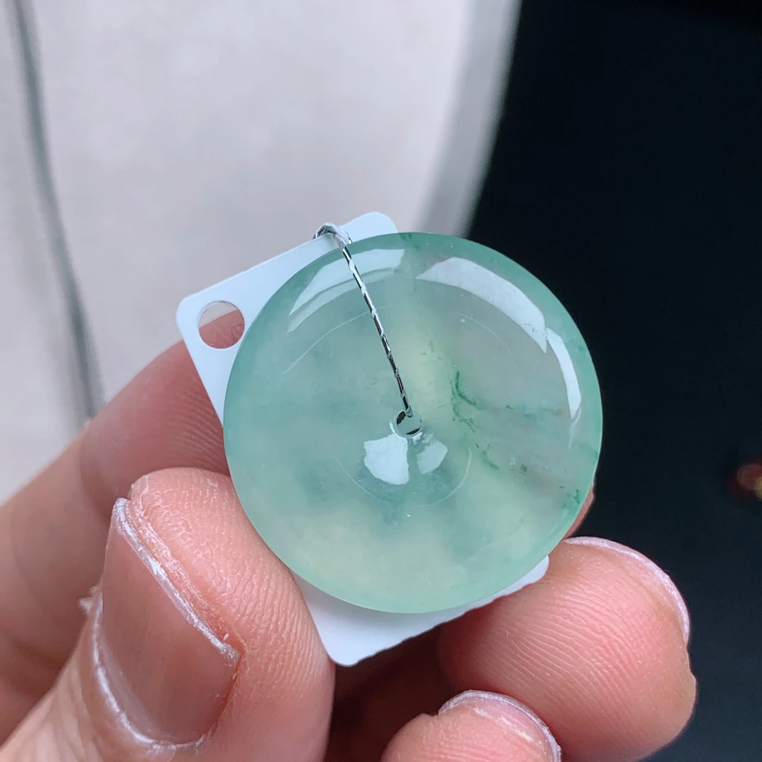 缅甸天然A货翡翠冰晴飘花平安扣吊坠 宝宝扣手绳锁骨扣22.6-4.9mm