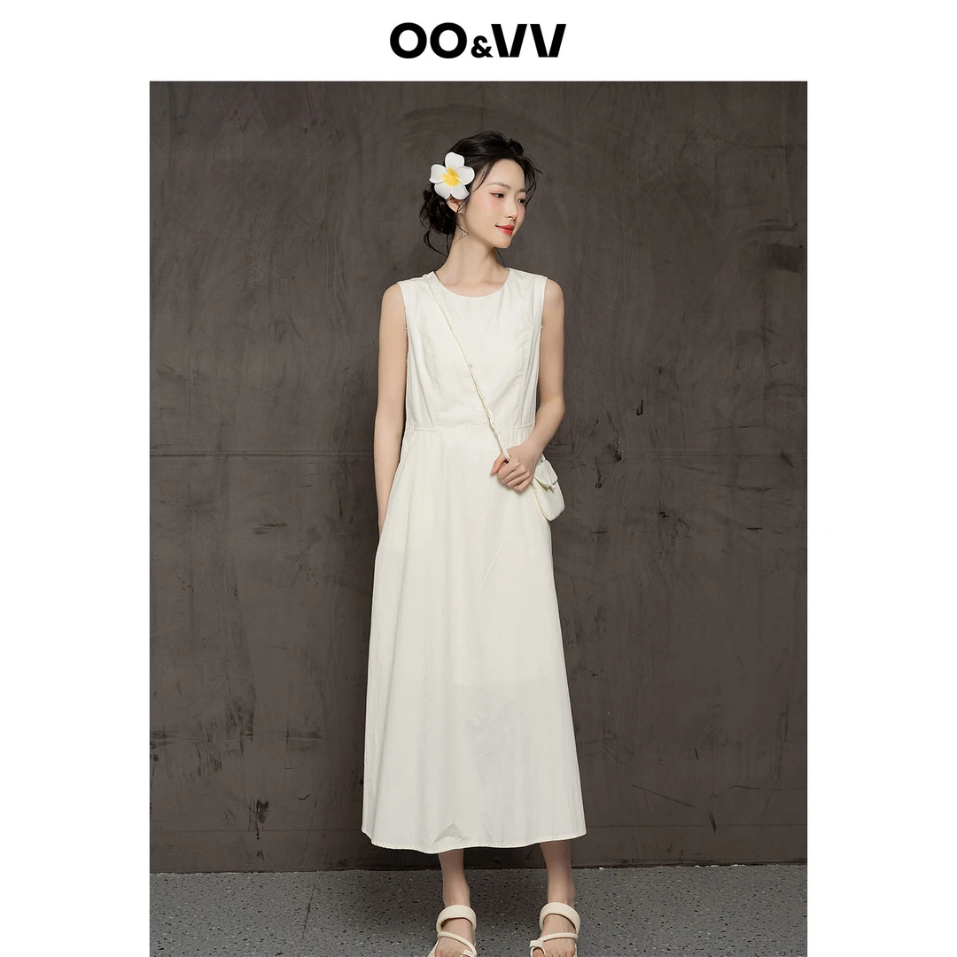 OO&VV镂空夏季长裙无袖削肩收腰连衣裙显瘦中长款运动风