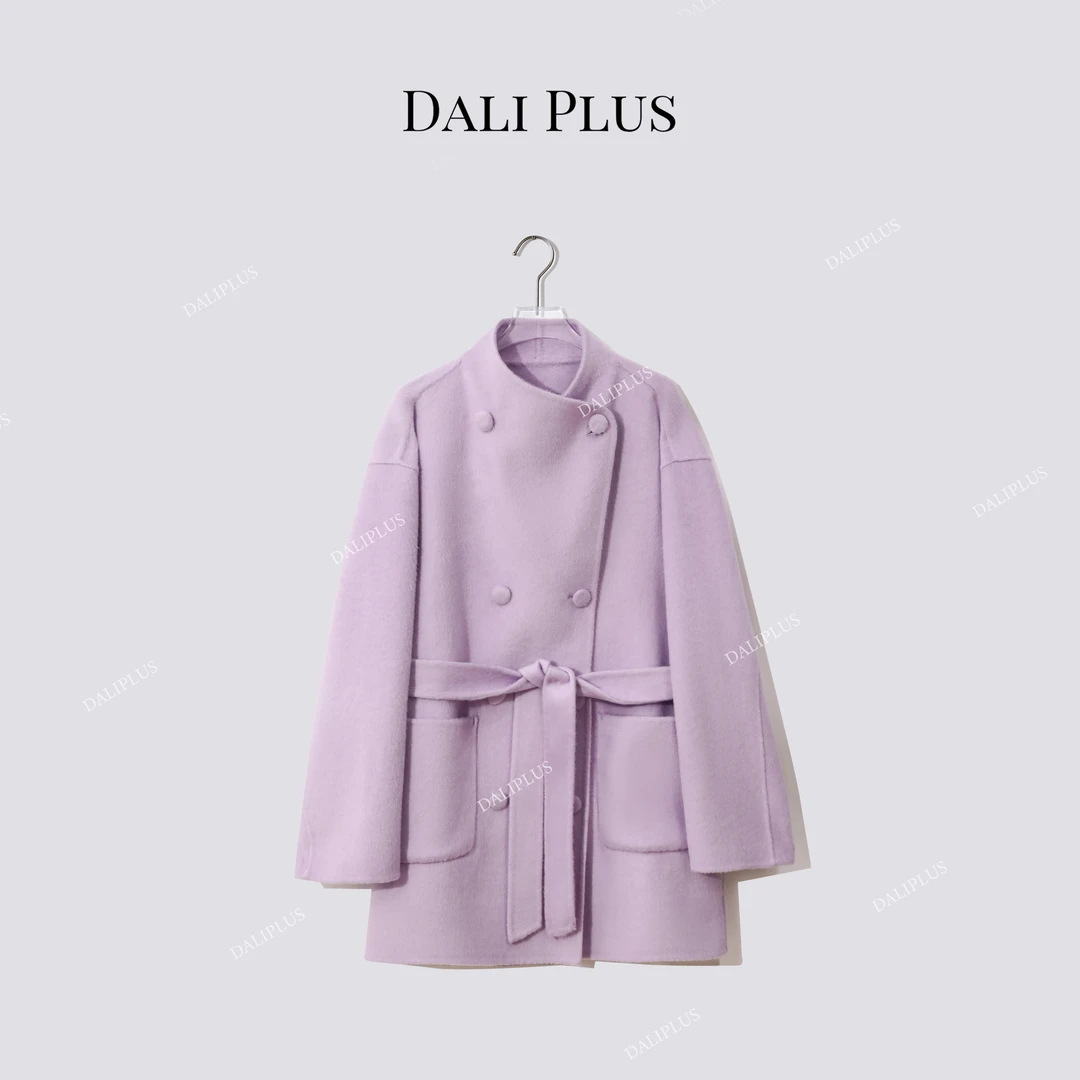 DALI PLUS“蚕丝骆驼绒大衣”腰带收腰中长款双面呢-D5CK2207