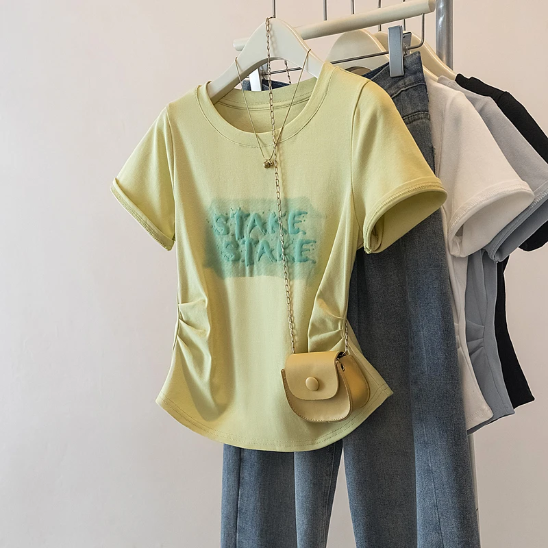 大码女装2025夏季胖妹妹收腰百搭显瘦字母印花短袖T恤上衣1998