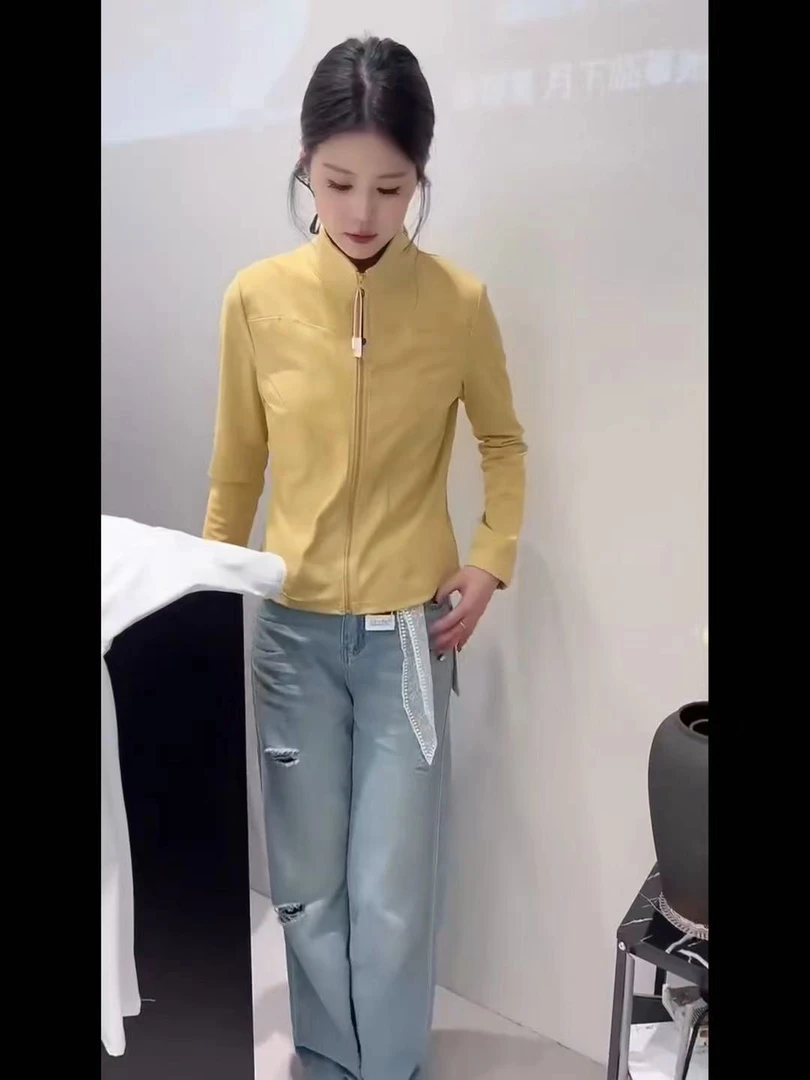 86276拉链网红常规款修身服装拼接潮流立领开衫女装短外套春秋款