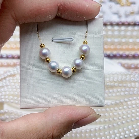 淡水珍珠项链18K金镶嵌