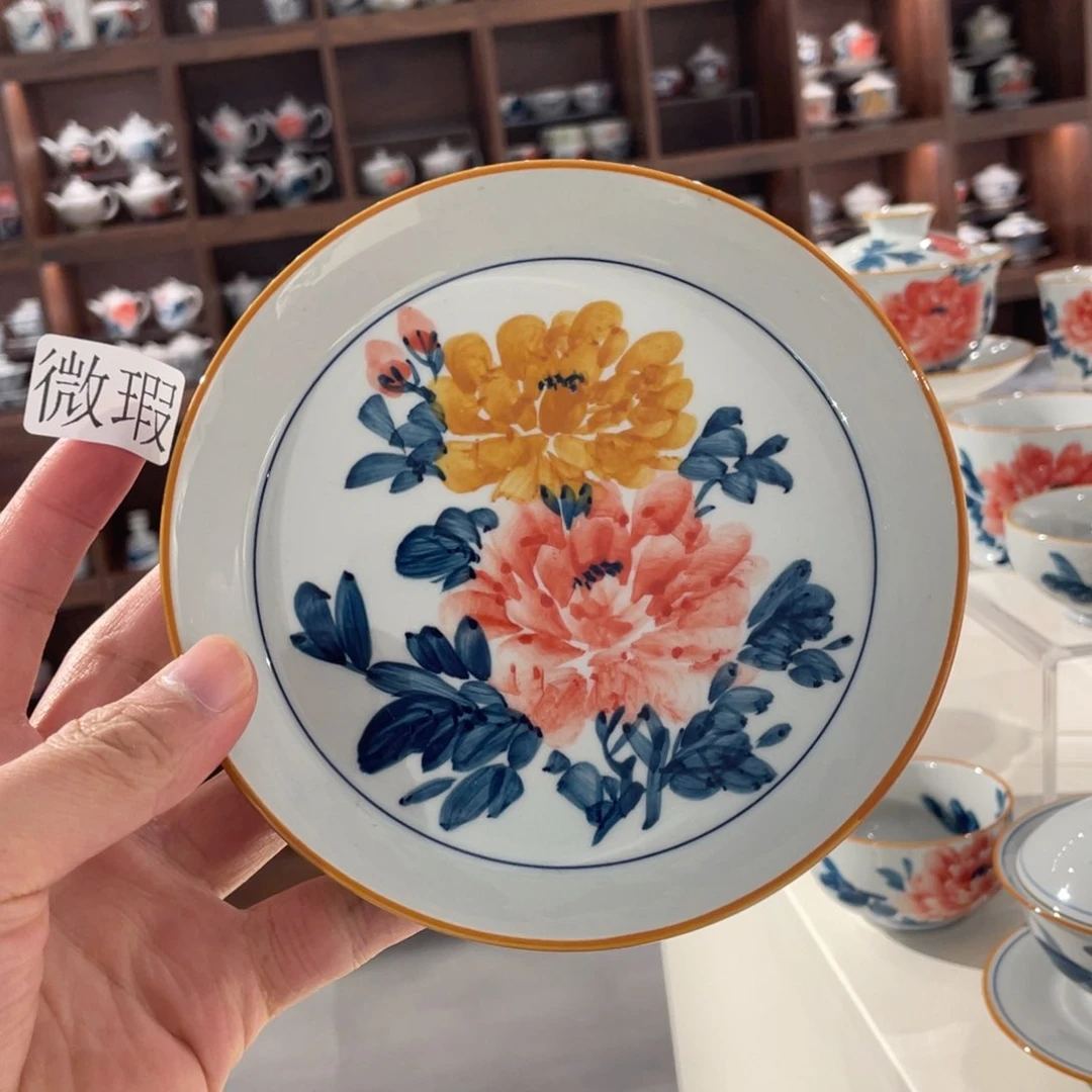 釉下手绘茶具微瑕