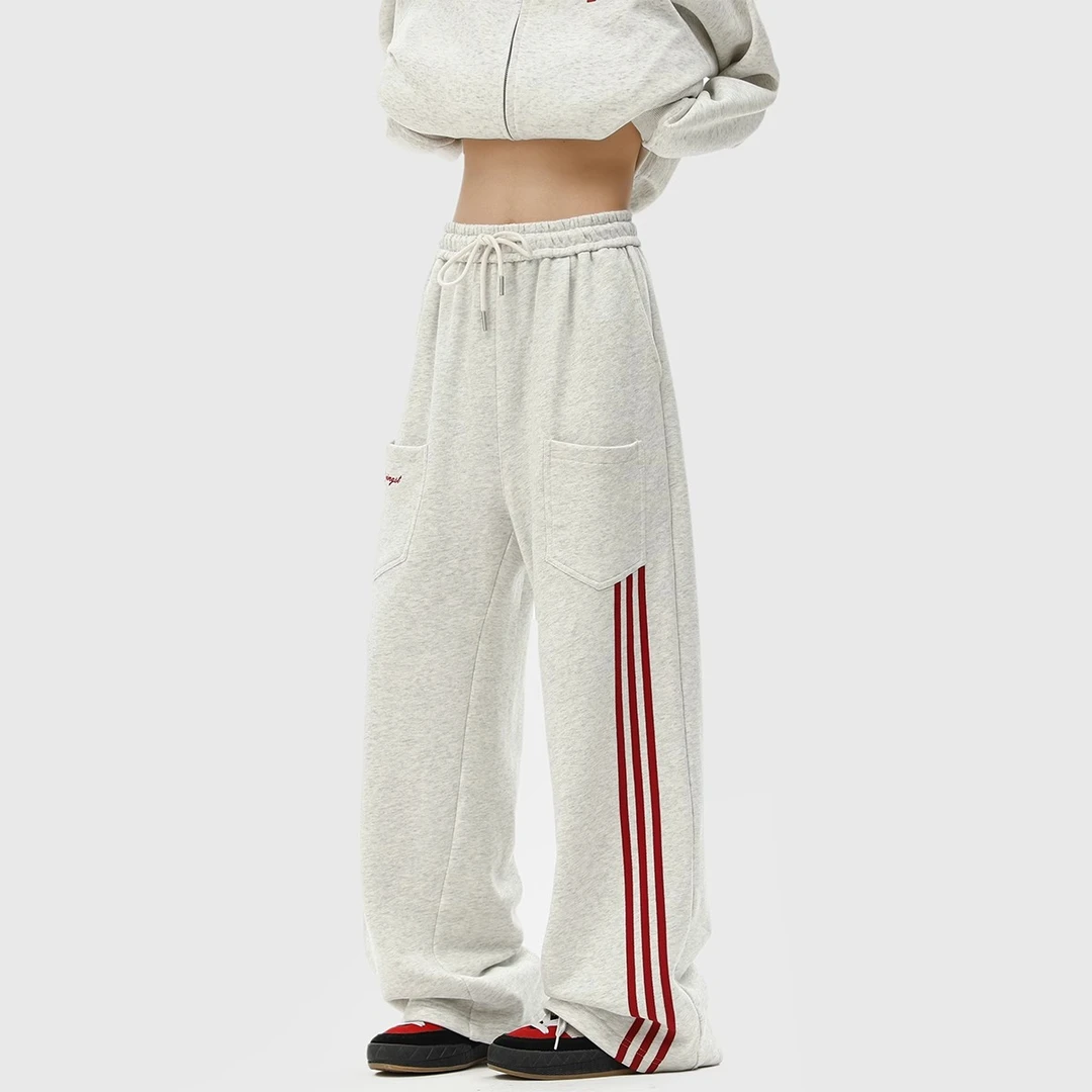 Cebrodz美式重磅条纹休闲裤男士春季新款宽松垂感阔腿百搭长裤子