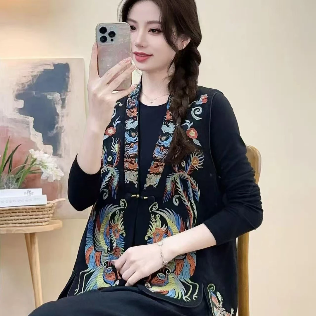 734新品高货显瘦复古新中式百搭中国风名族风刺绣马甲