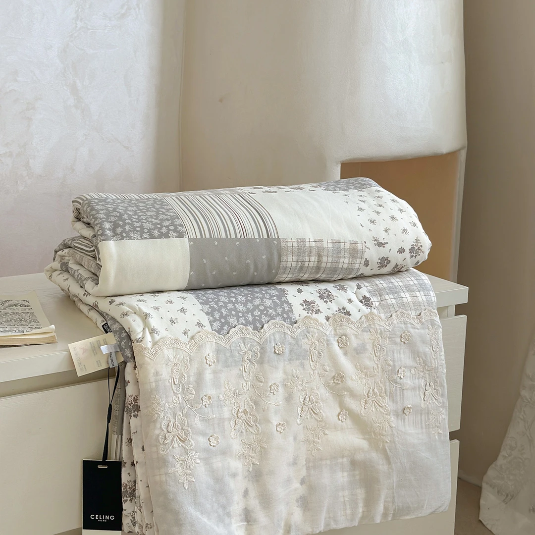 复古浪漫法式贴边A类针织棉夏被超柔软舒适空调被子可机洗夏凉被