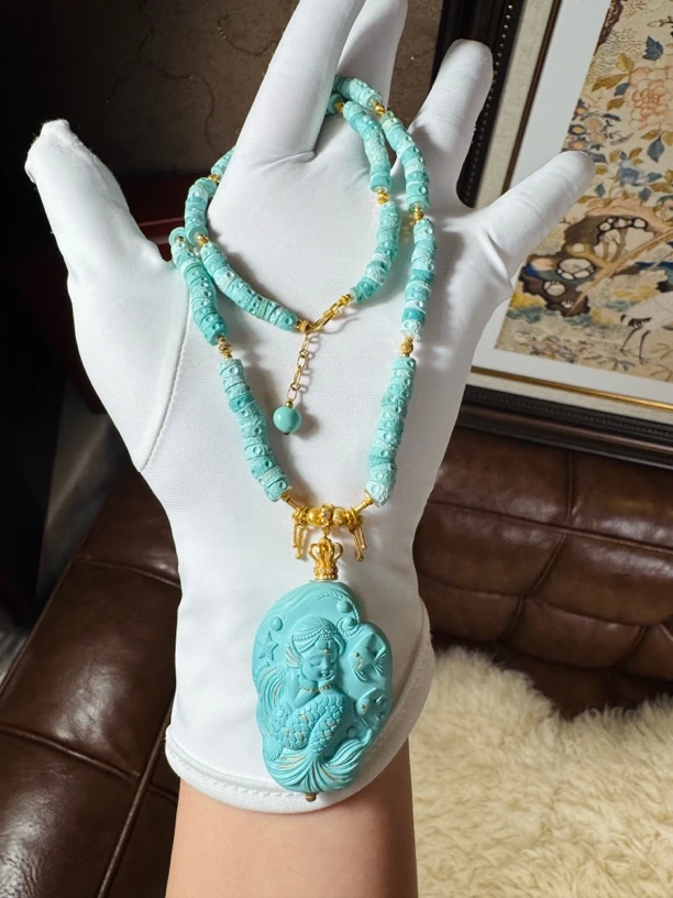 LB1213松石大肠美人鱼18K项链