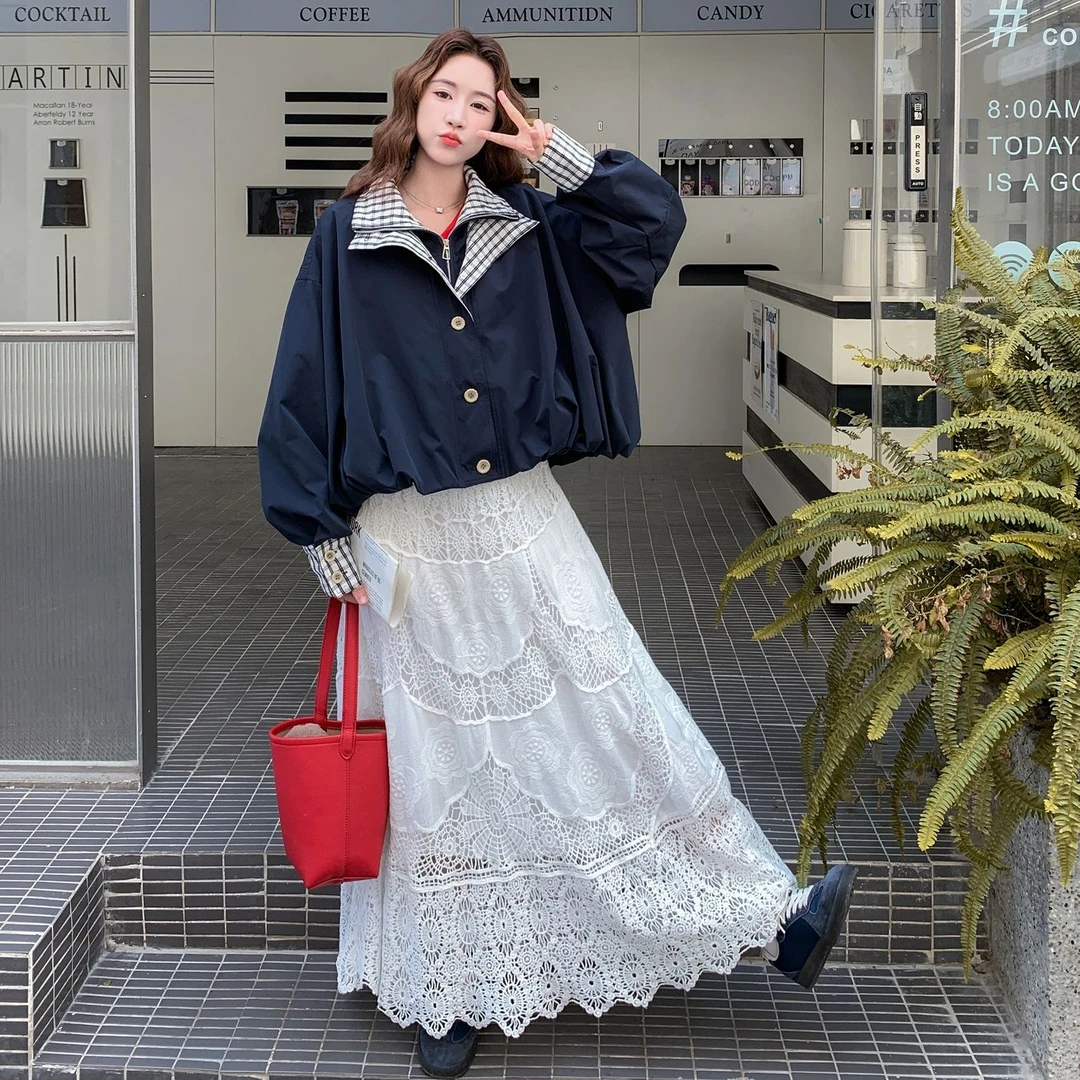 韩系复古假两件格子拼接短外套女2025秋季新款小个子减龄休闲上衣