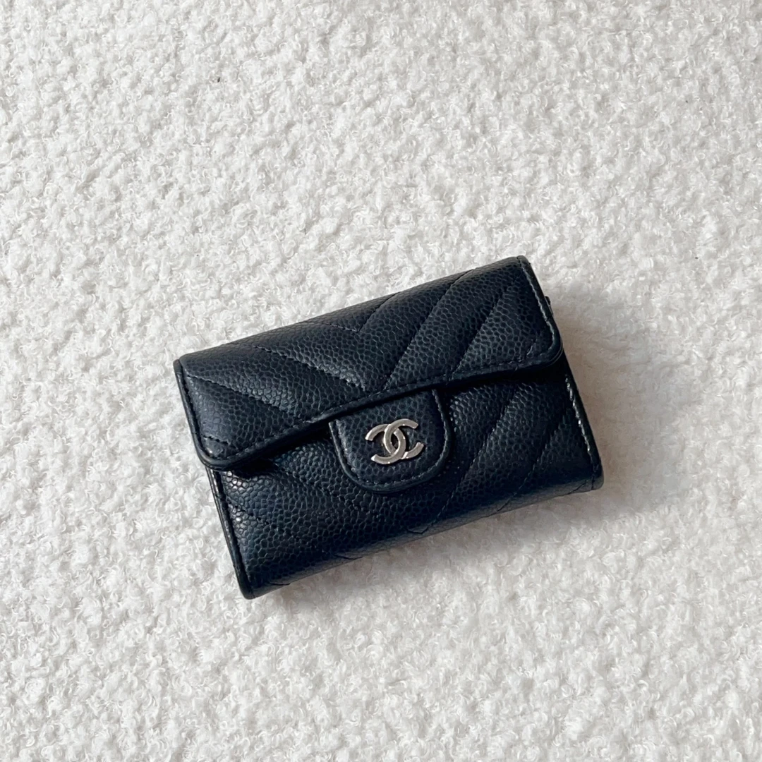 99新 Chanel/香奈儿 7姐专场/黑银V纹卡包
