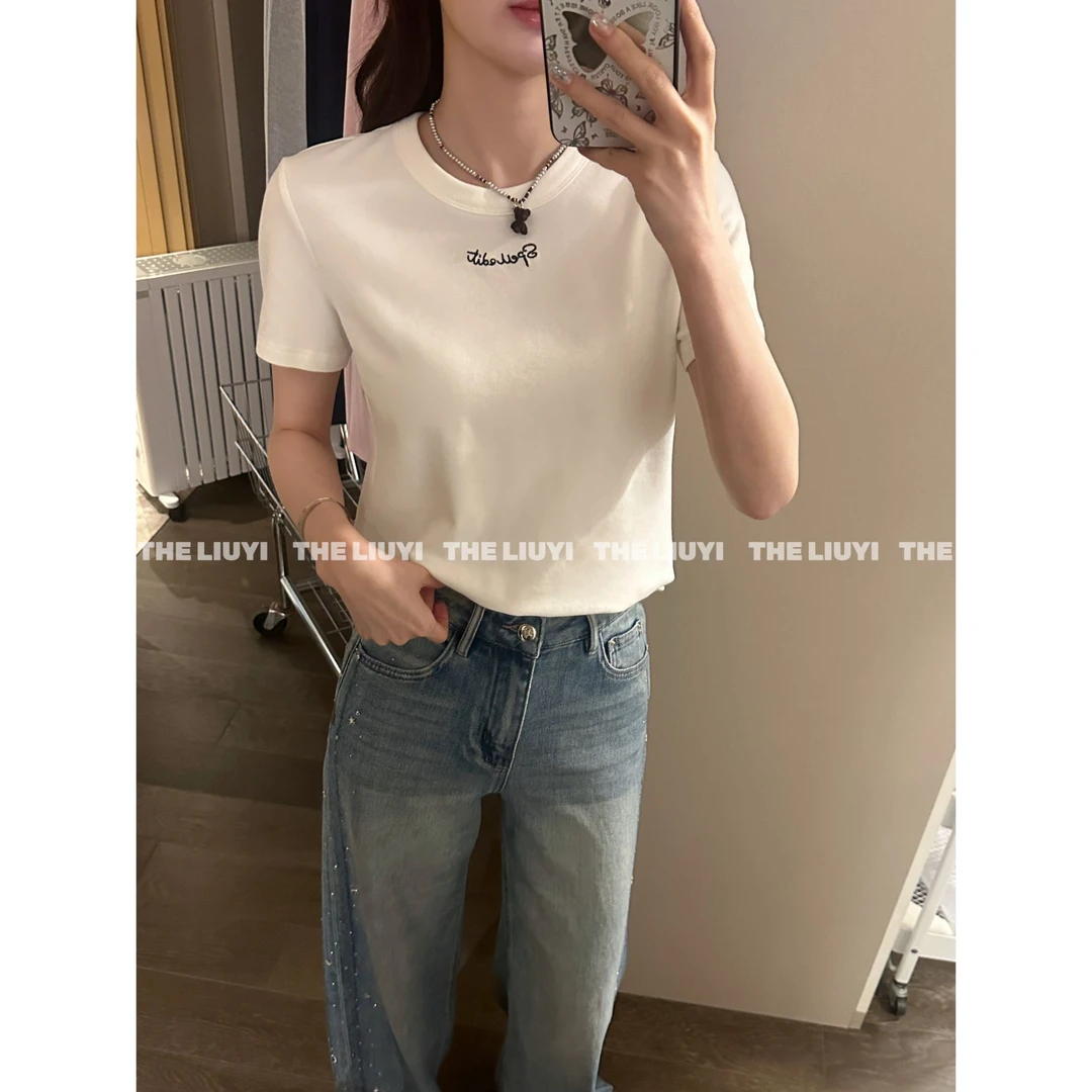 【LIUYI】云朵T~春夏刺绣字母百搭短袖T恤53052