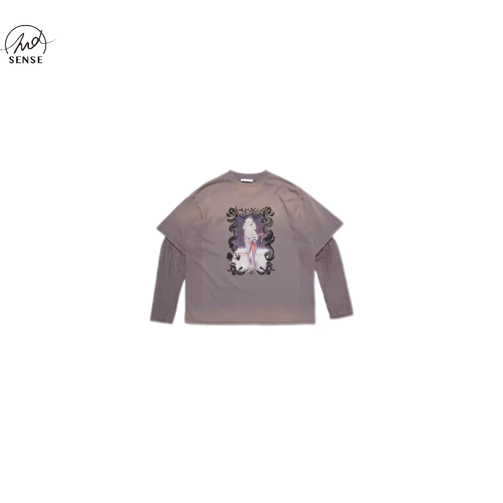 2NDSENS【丁香雨雾】赛博朋克时尚趣味摩托小狗假两件T