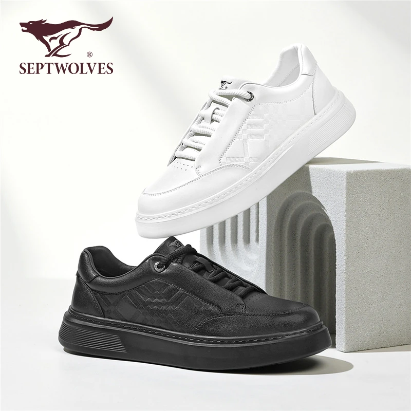 七匹狼男士小白鞋春季时尚百搭休闲皮鞋厚底白色潮流板鞋男款1018