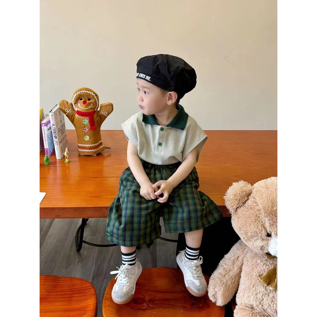 男童夏装套装2025新款中小童男孩夏季无袖Polo衫韩版两件套潮童装