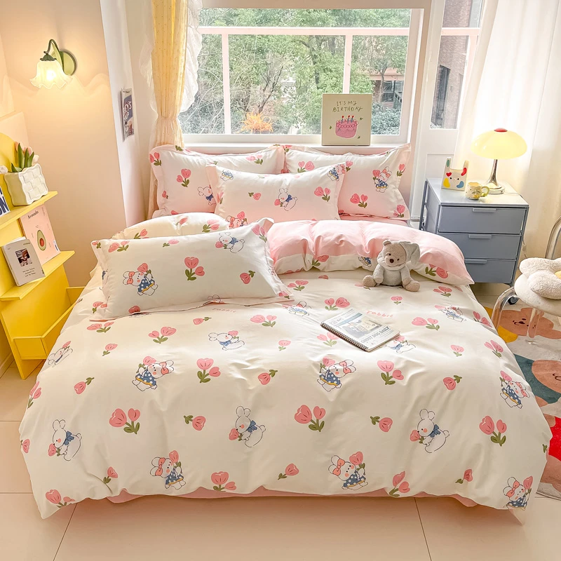 【晴美】小清新ins风全棉印花四件套-花丛兔