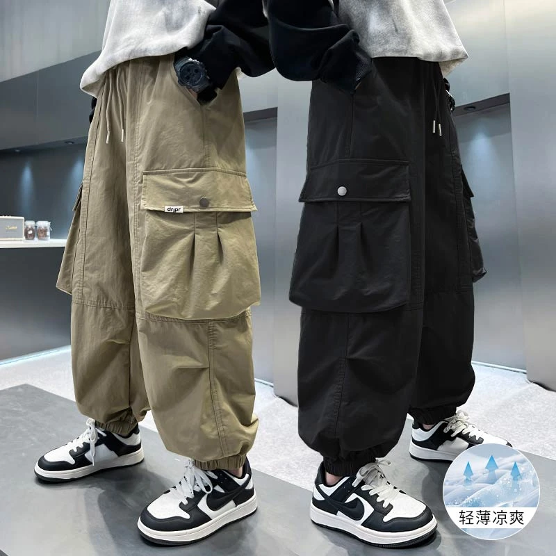 男童裤子夏季薄款痞帅夏款长裤男孩速干防蚊裤儿童卡其色工装裤潮