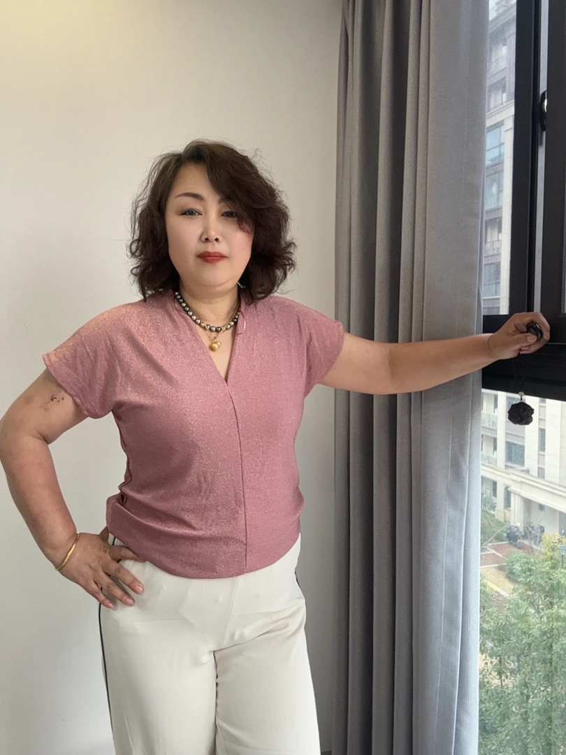 套头短袖针织衫弹力针织衫宽松落肩袖V领时尚休闲夏季上衣