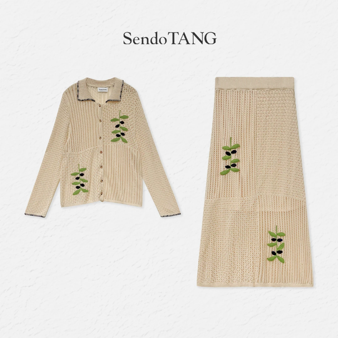 现货超看的【绿萝】胖多女装新款时尚休闲高级感针织上衣半裙套装