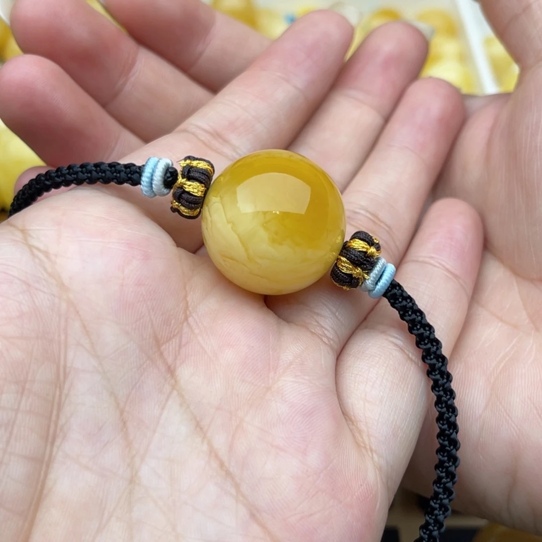 裸石琥珀未镶嵌蜜蜡圆珠锁骨链