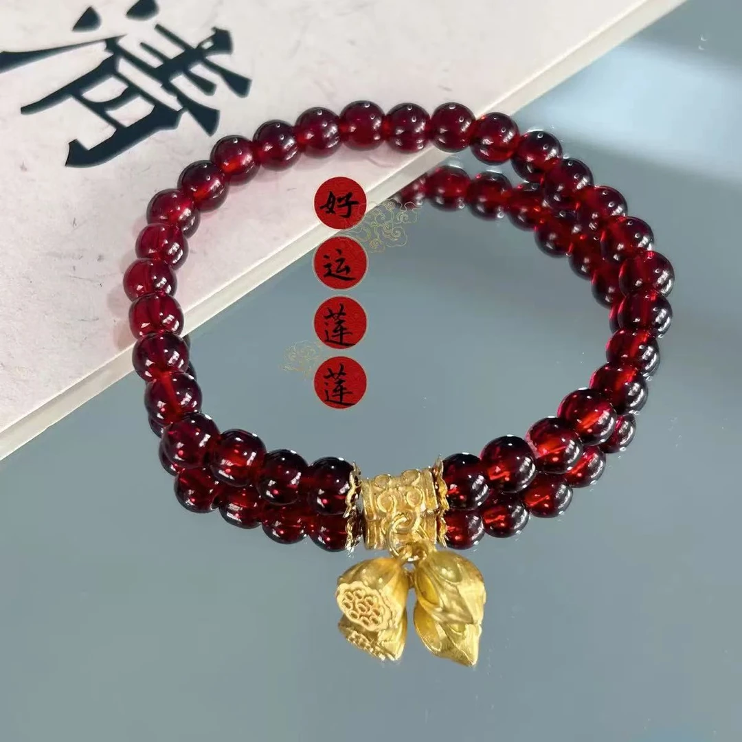 铜合金珐琅手链 石榴色单圈好运莲莲手串005