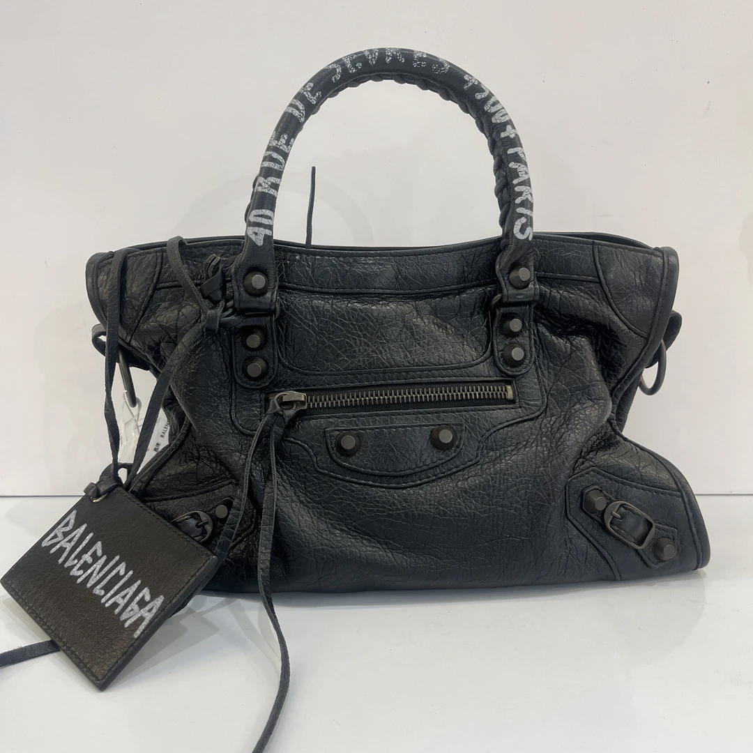 95新 Balenciaga/巴黎世家 7姐专场/黑色涂鸦小号机车包