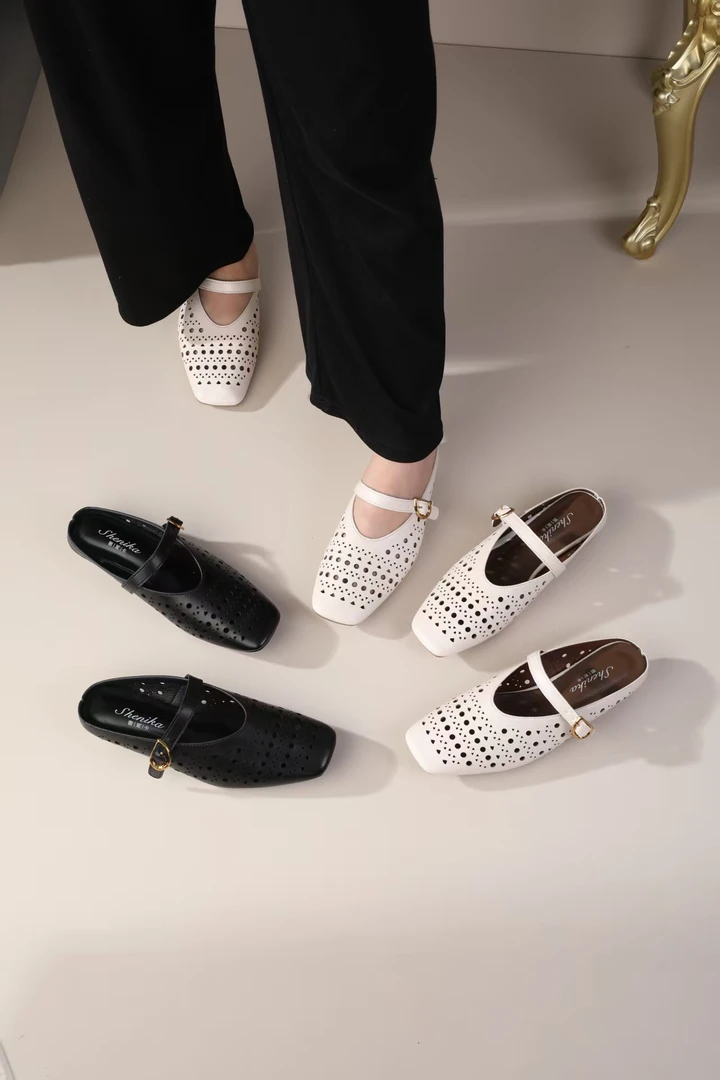 方头拖鞋女软底里外全皮秋季新款百搭包头拖温柔百搭低跟单鞋女in