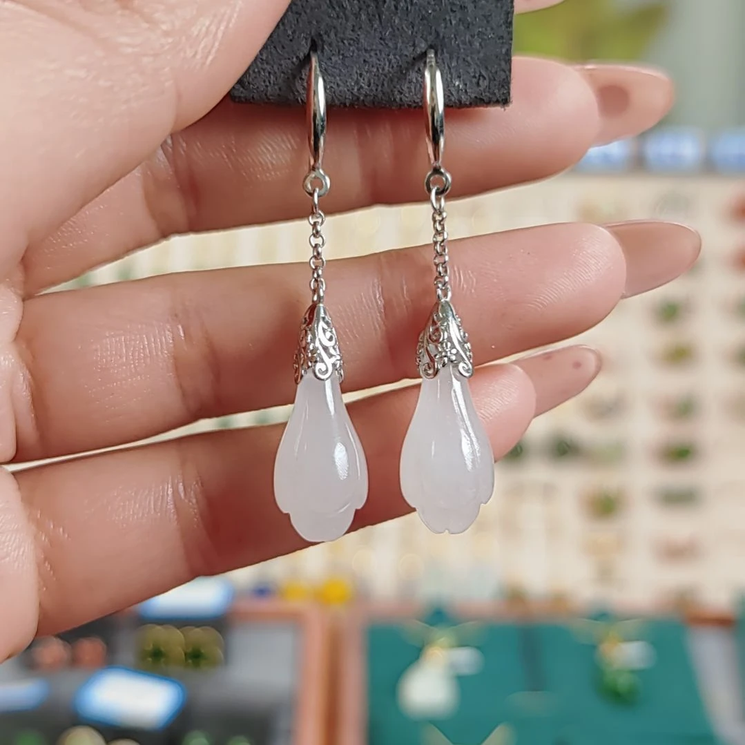 银S925镶嵌石英岩玉耳饰