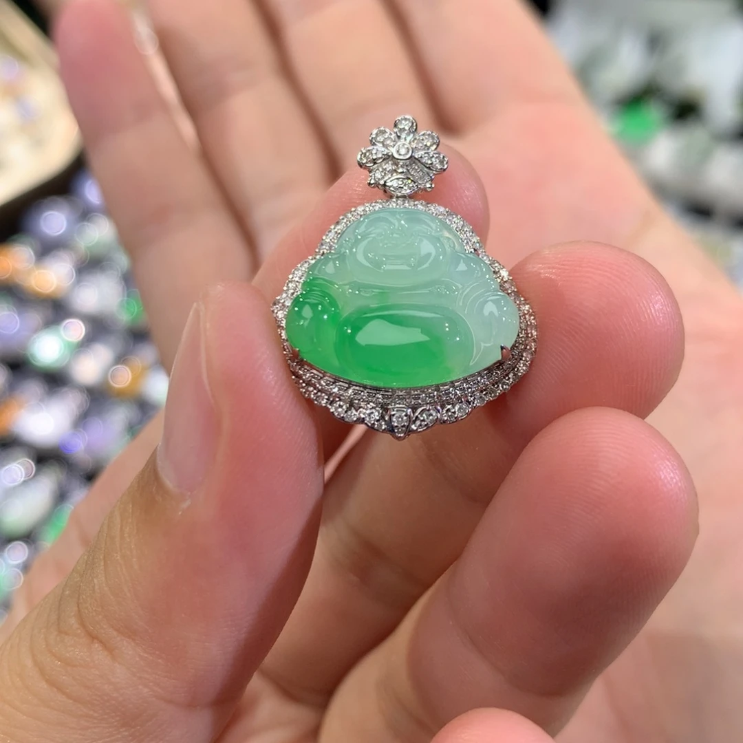 翡翠18K金镶嵌吊坠(不含链)佛公