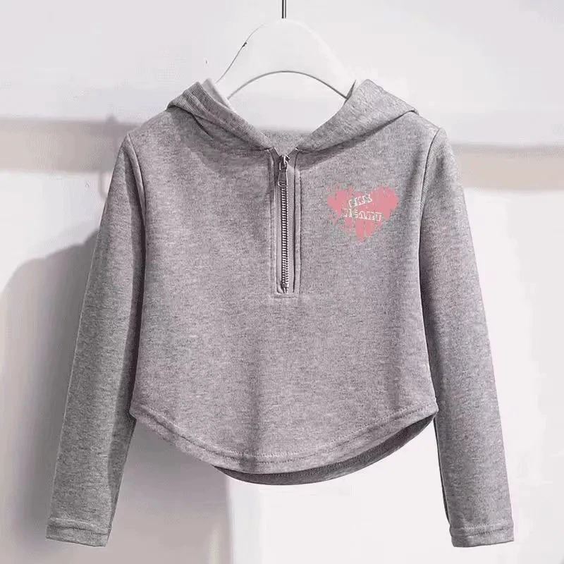 迪斯兔2025新款女童卫衣纯棉洋气长袖大童短款春秋T恤连帽上衣潮