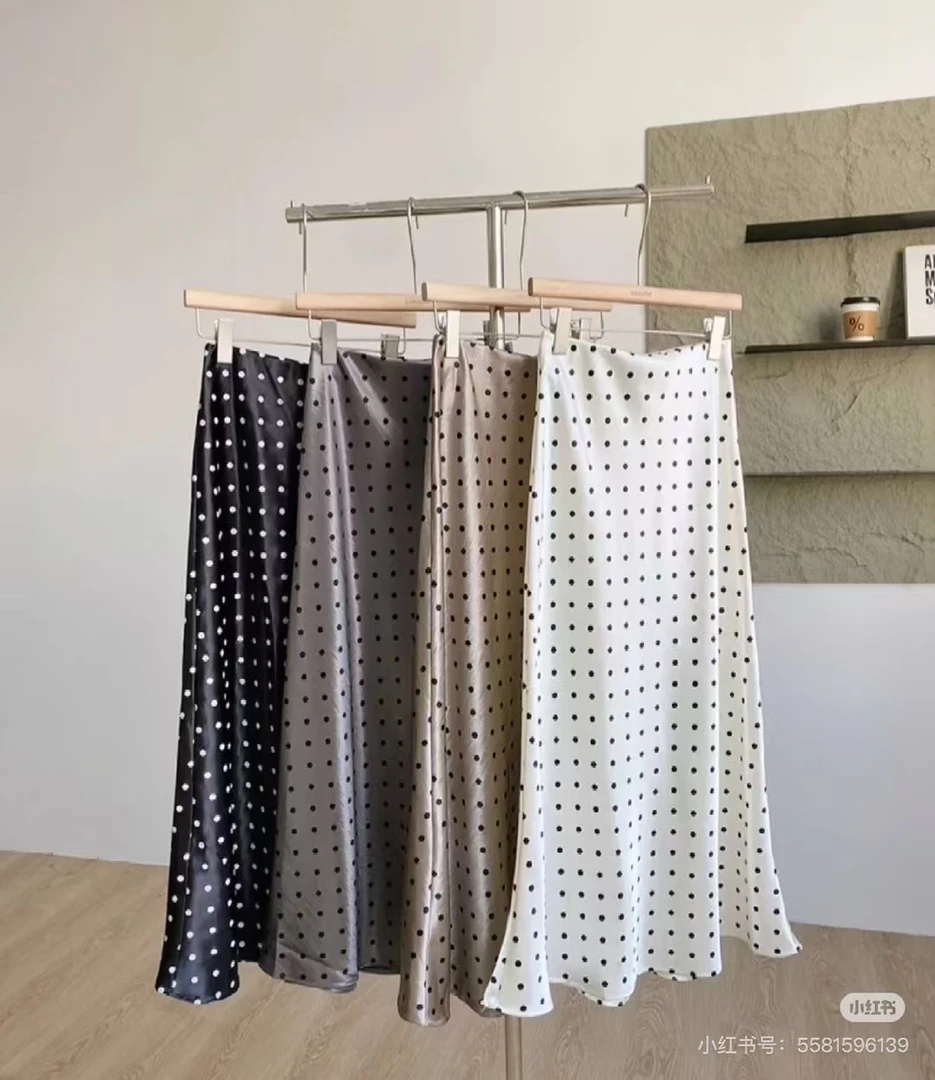 时尚波点缎面半身裙高腰显瘦鱼尾裙女中长款