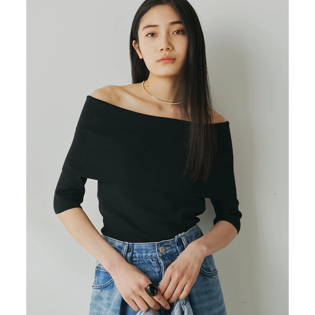 【胖虎家】W 夏季新款 夏日简约休闲百搭纯色露肩针织套头衫