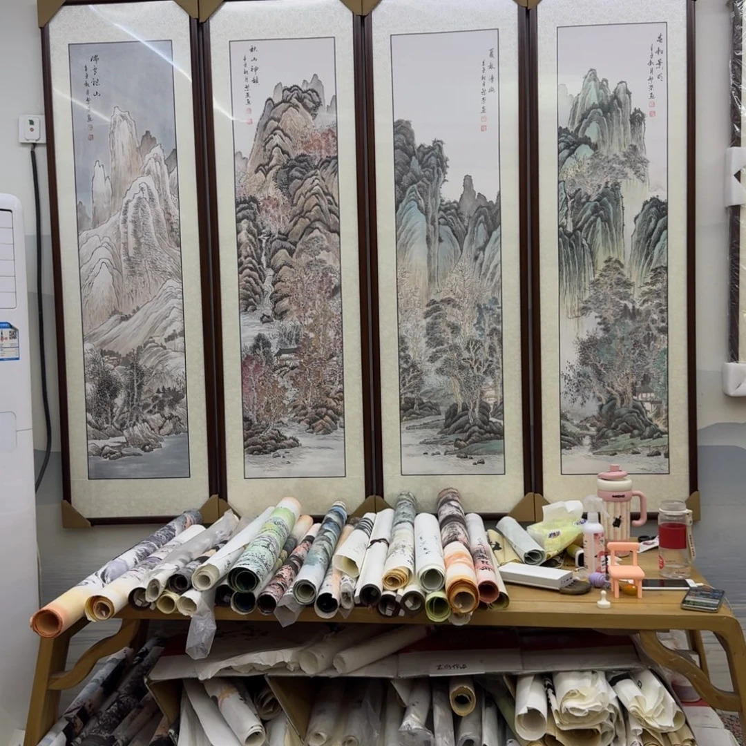 国画春夏秋冬四条屏约164×196