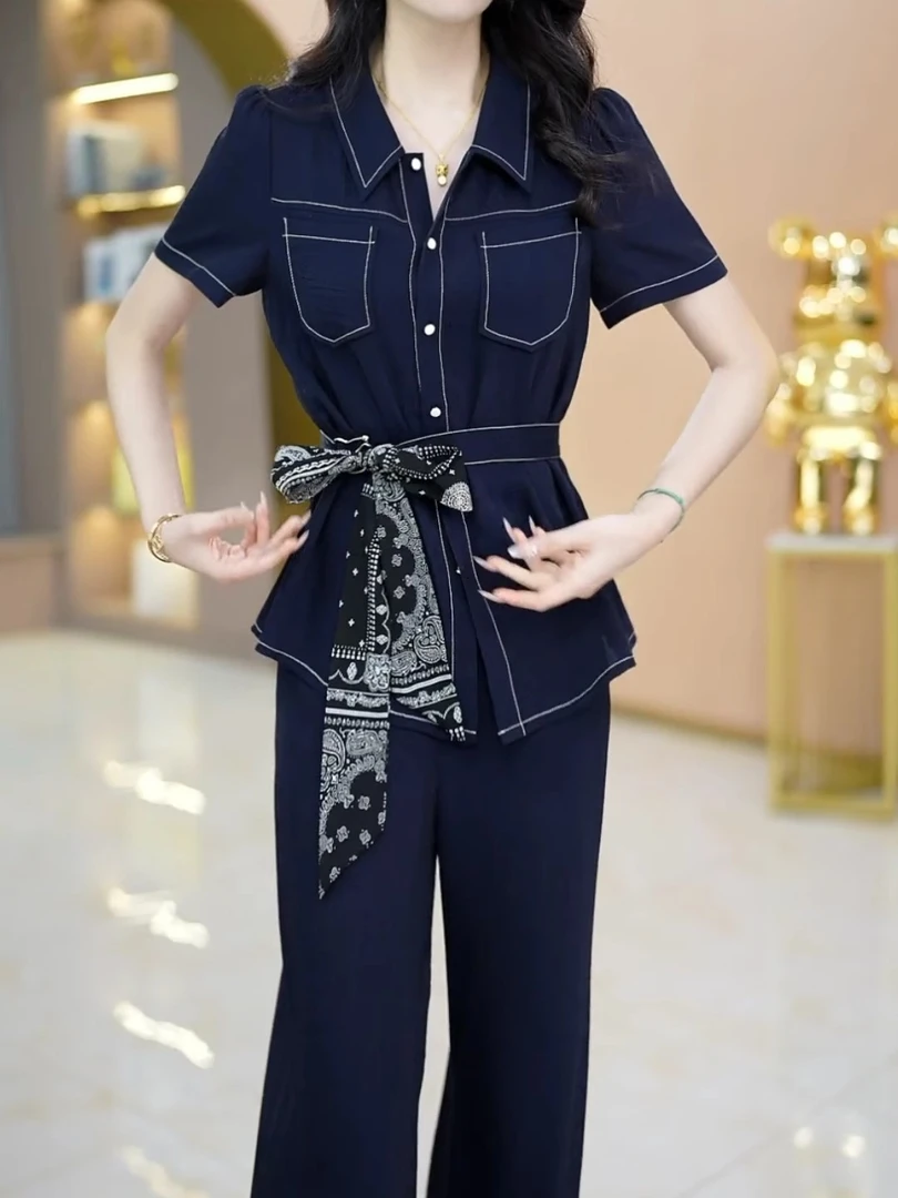 M1631 夏装两件套2025年时尚新款中国风休闲气质显瘦轻奢妈妈装女