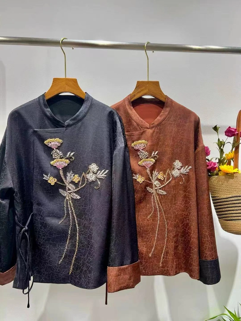 谢美丽-新中式重工手工钉珠刺绣高级感龟裂纹轻奢复古宽松外套