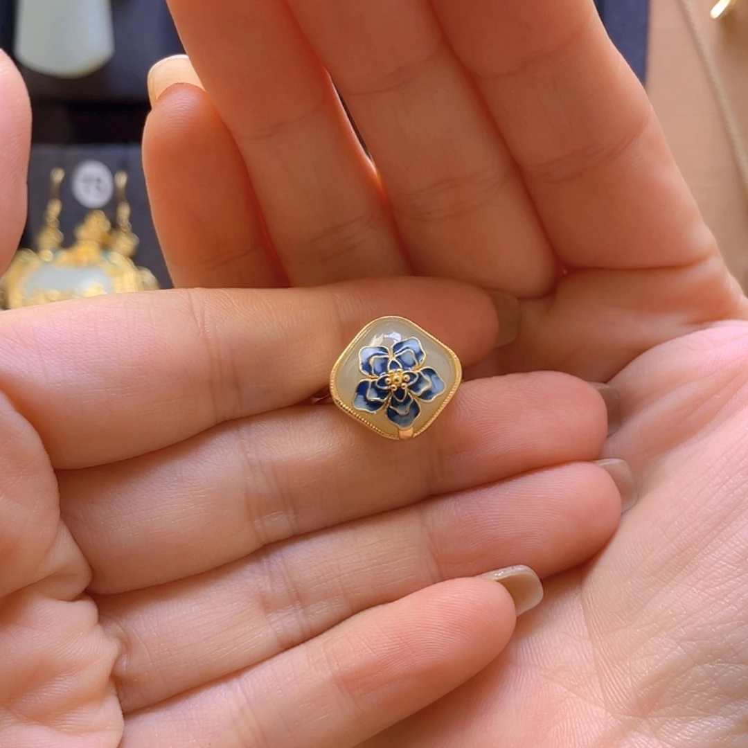 和田玉银S925镀金镶嵌戒指