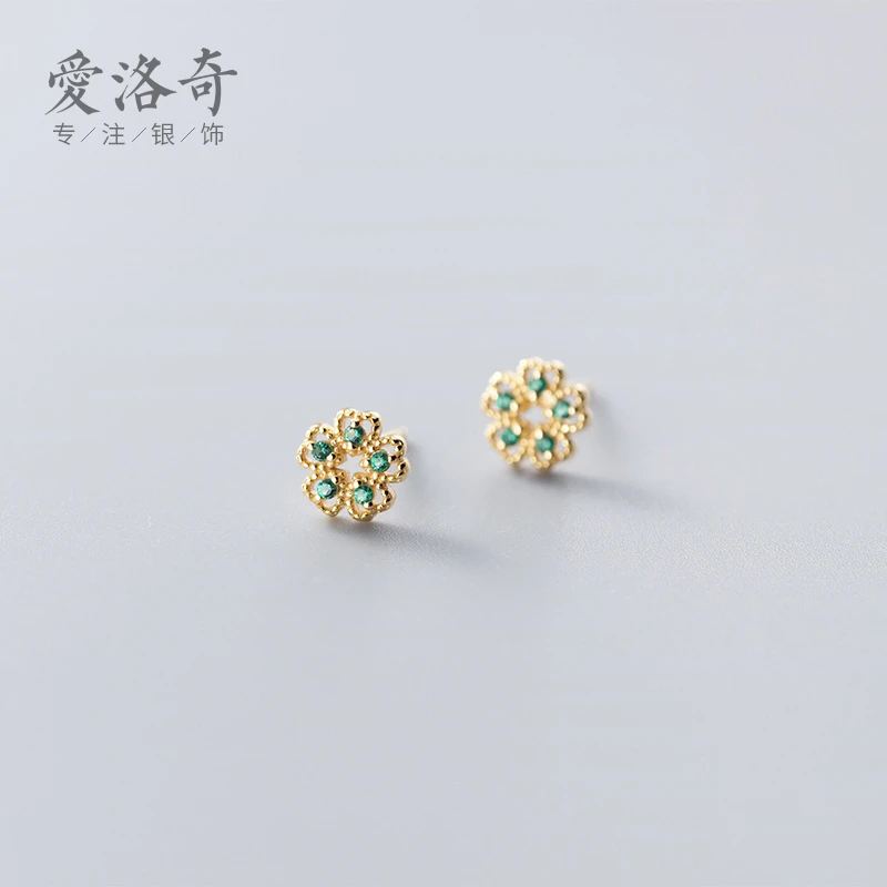 黄铜陶瓷耳饰 zhijin纳兰 s925银耳钉女韩版网红轻奢风气质甜美绿