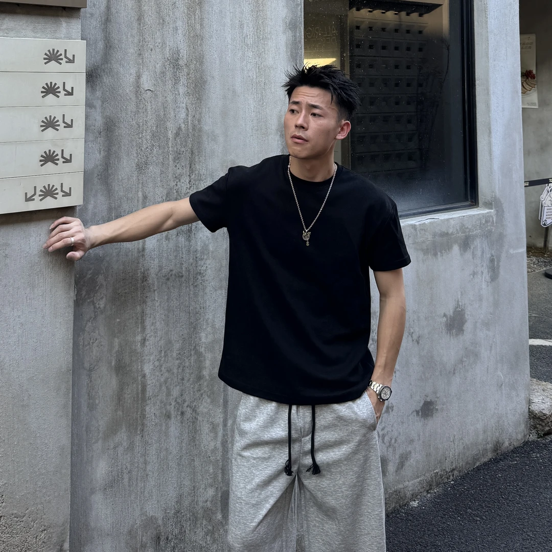AAL男士休闲健身显肌肉小袖口圆领短袖百搭显高型男百搭上衣黑色
