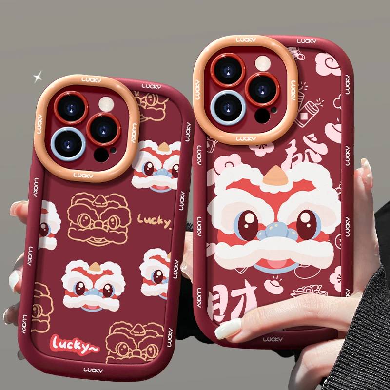 发财醒狮适用苹果16promax手机壳iPhone15网红13全包12卡通14可爱