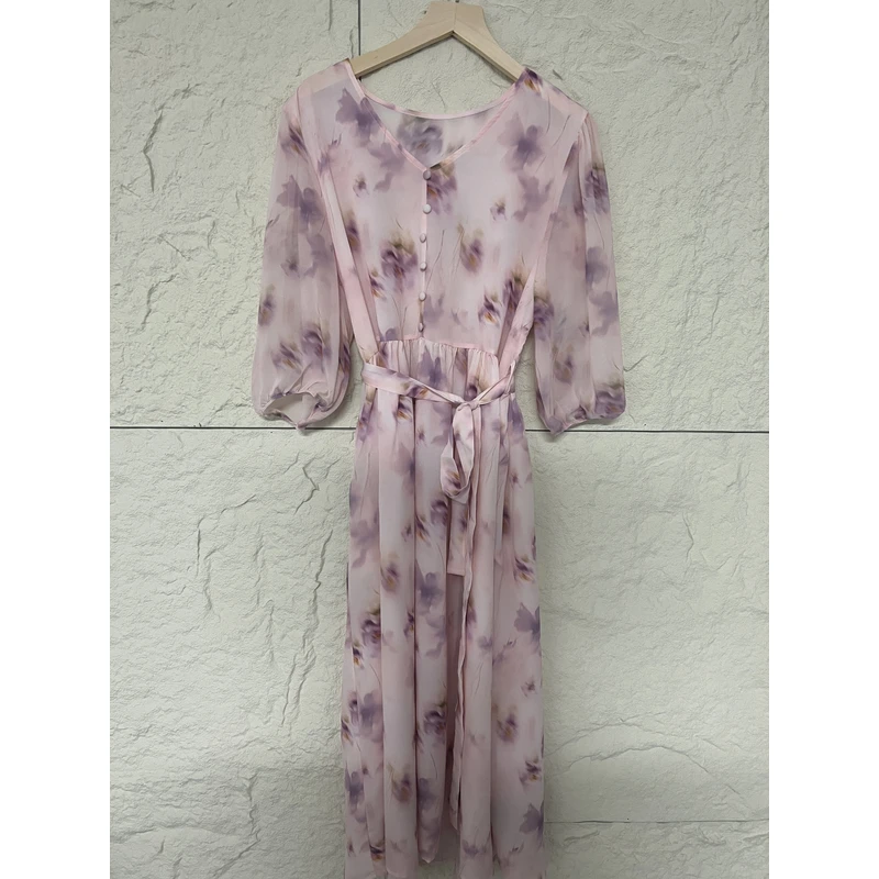 《姑苏》淡粉紫薰花影夏季印花时尚休闲显瘦 连衣裙