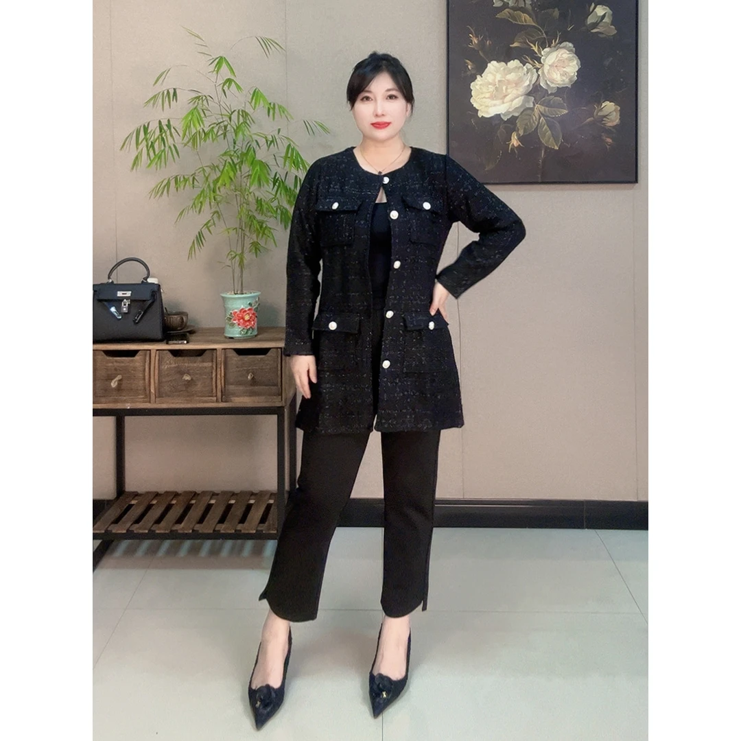 【胡小肥】09小香风外套时尚新款百搭5998休闲减龄显瘦遮肉长款秋季