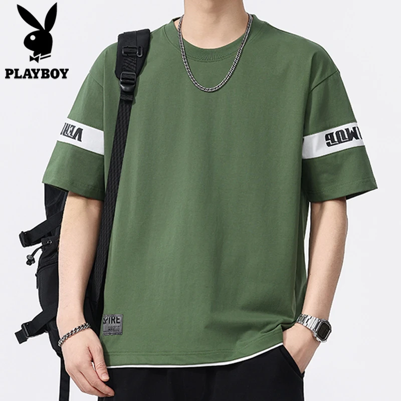 花花公子男装2025春季新款高级感假两件打底衫长袖T恤男圆领上衣