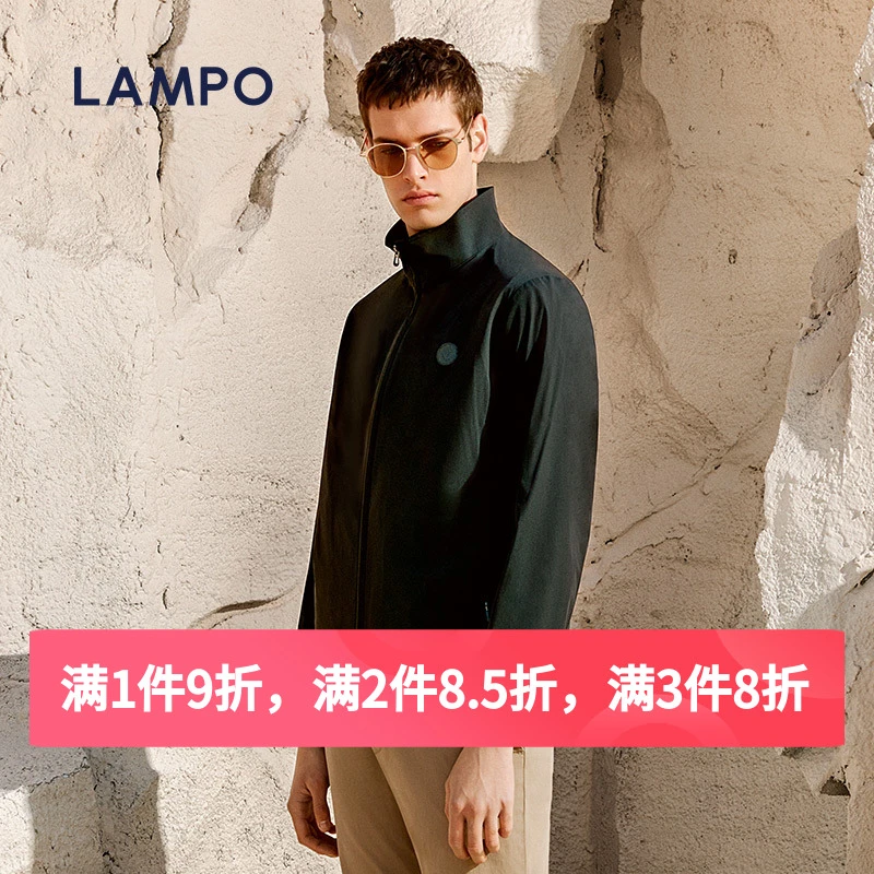 LAMPO/蓝豹休闲男外套黑色夹克男士纯色上衣立领户外长袖专柜同款