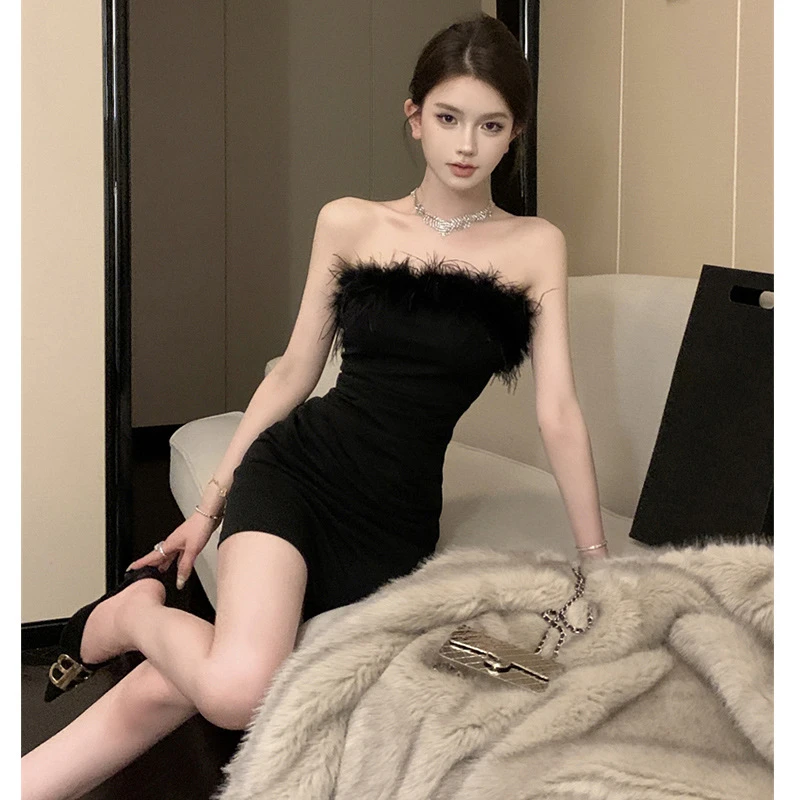 小众御姐风超好看抹胸法式一字肩连衣裙包臀小礼裙夏季露肩