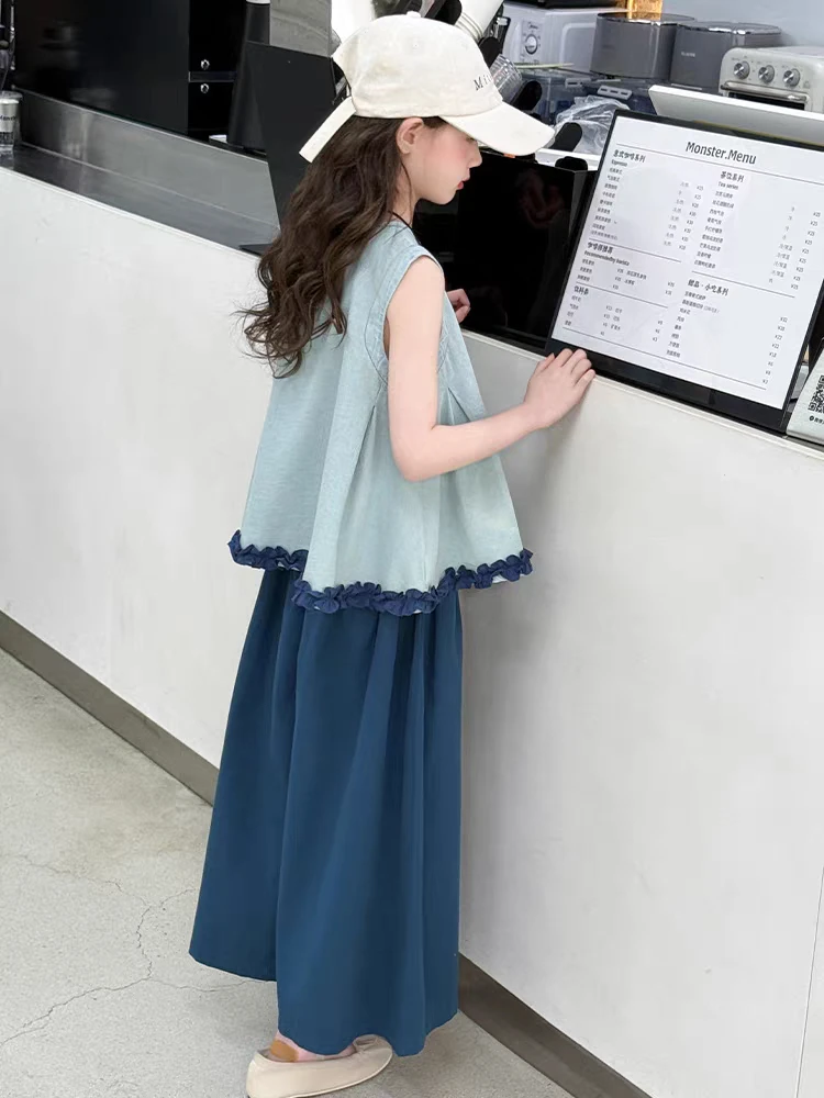 女童套装夏装新款中大童洋气韩版娃娃衫阔腿裤两件套女孩时髦休闲