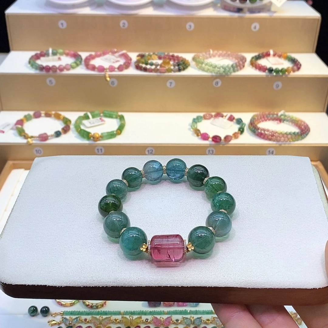 碧玺未镶嵌蓝绿大点位单圈手链