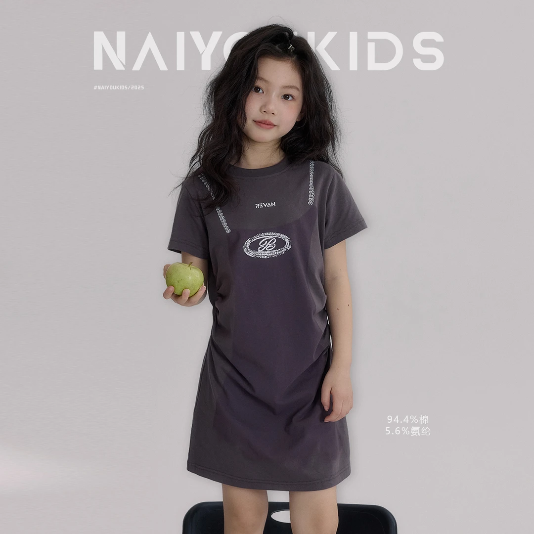 【扭起来】女童连衣裙2025夏季新款简约时尚宝宝T裙Y6435