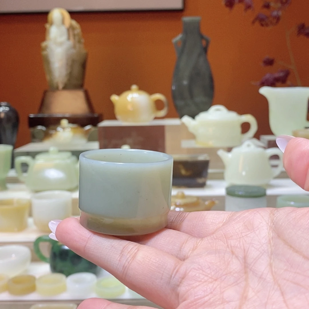 未镶嵌和田玉摆件和田玉且末糖白竹节杯40ml